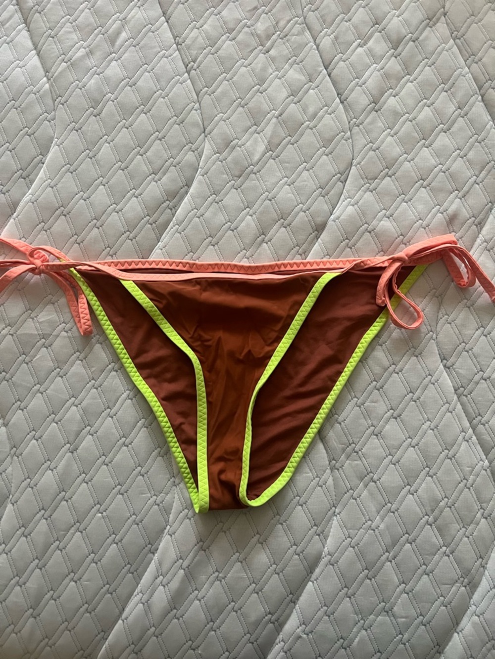 aerie Rust Bikini Bottom with Neon Yellow & Coral Trim